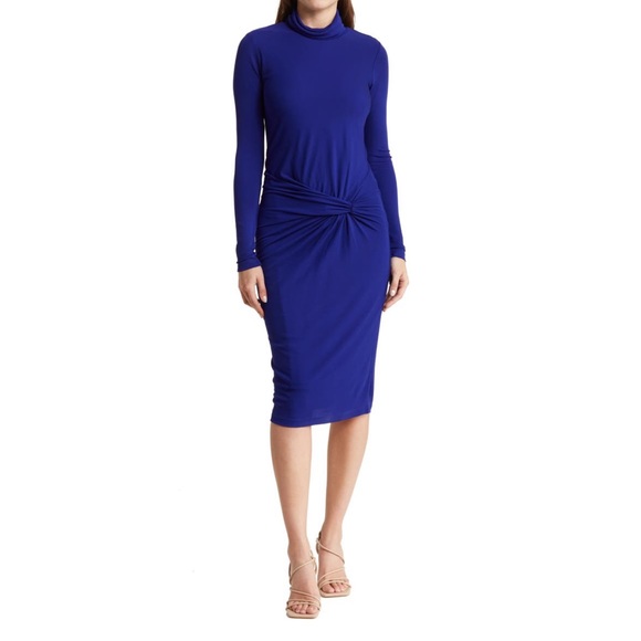 Reiss Freya Twisted Turtleneck Midi Dress In Royal Blue - New With Tag - Reemoly - Picture 1 of 3
